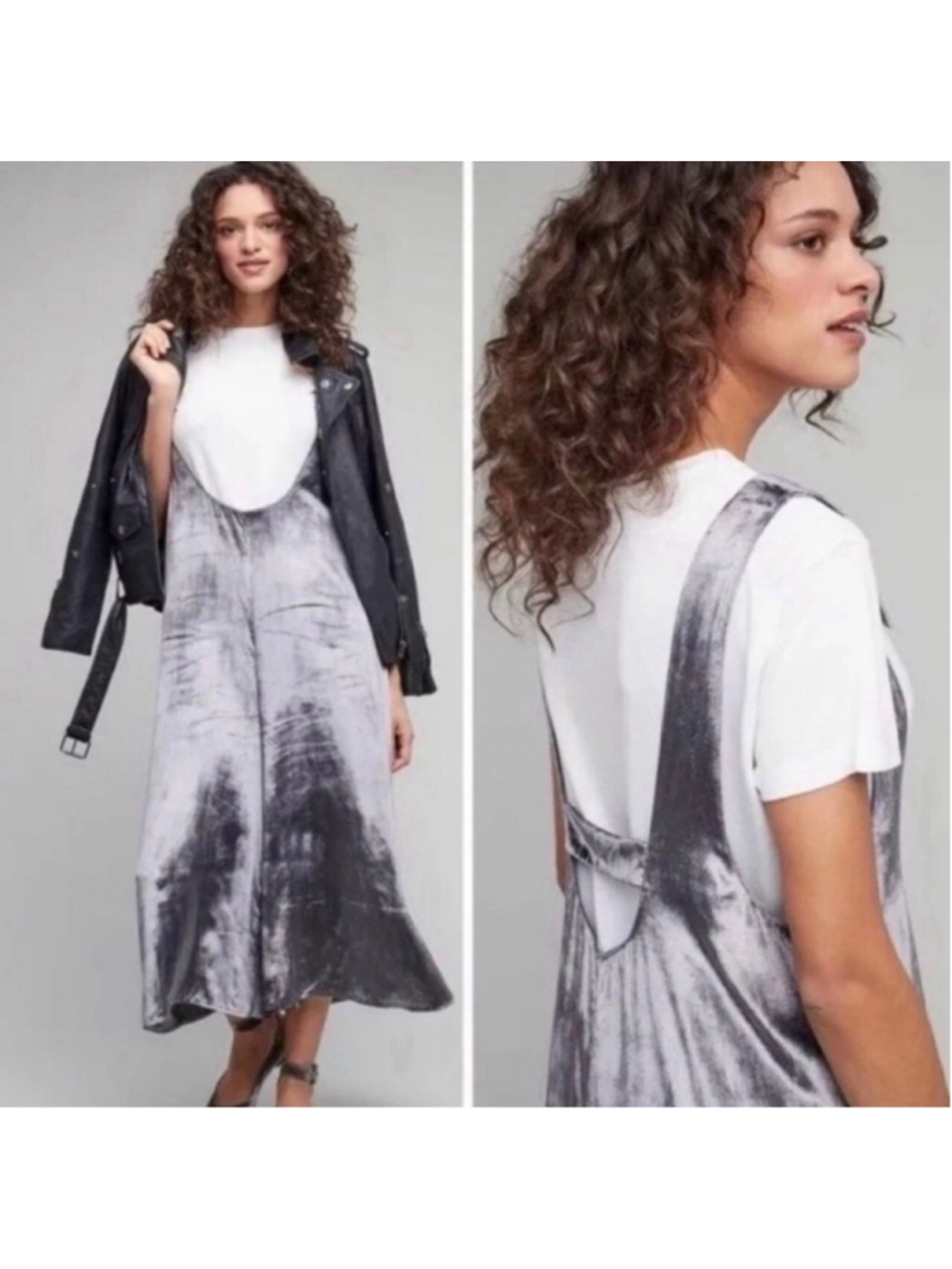 Maeve Anthropologie Monique Gray Crushed Velvet Crop Wide Leg Jumpsuit Small
